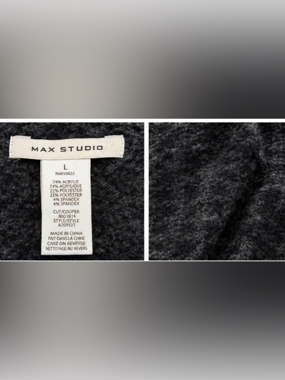 Max Studio Women’s Large Black Charcoal Heavy Knit Open Front Cardigan - Picture 4 of 5